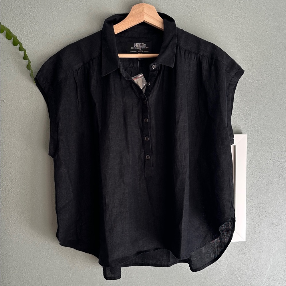 NWT J. Crew New Capitaine shirt in Baird McNutt Irish linen, black, large
